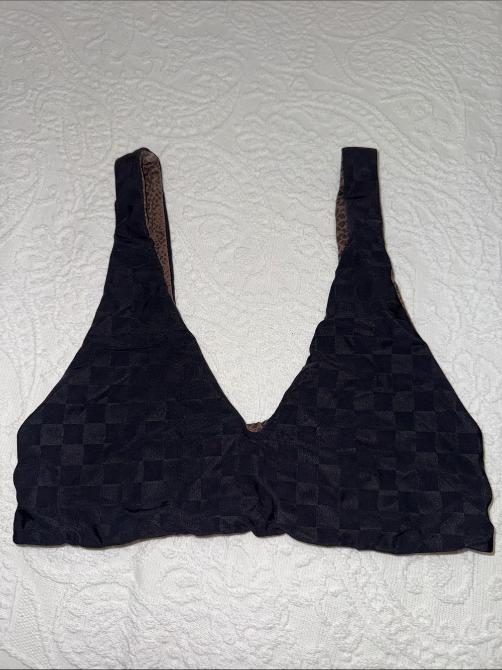 acacia swimwear Black Checker Texture Bikini Top